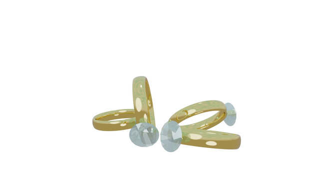 4 dimond rings falling on transparent background