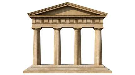 Fototapeta premium Ancient Greek Temple Facade with Columns and Pediment, Classical Architecture Symbol, Isolated on White