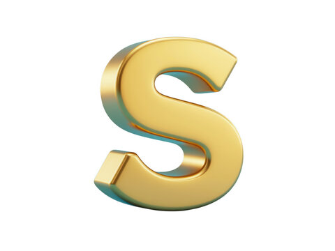 Shiny Gold Letter S Character 3d Render Isolated on Transparent Background