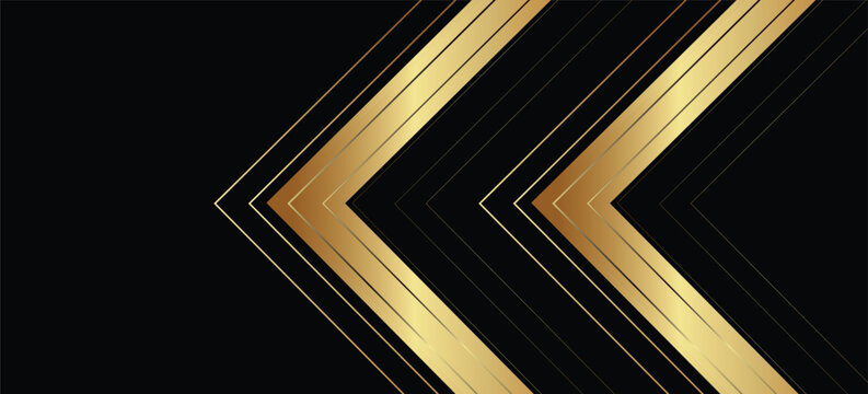 Abstract luxury black and gold background with arrows and angles. Elegant luxury background with 3d geometric triangle golden arrows. Vector illustration