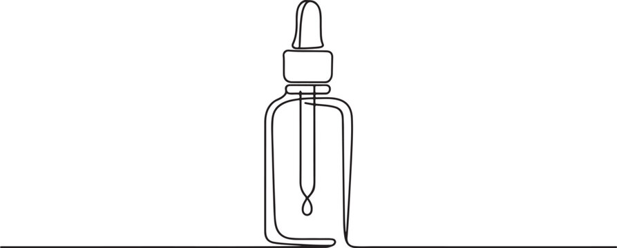 Serum bottle with a dropper, one line drawing.one line Art icon drawing vector