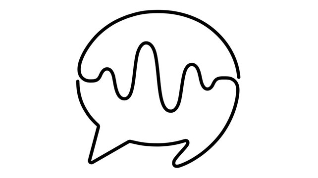 Voice AI vector icon featuring a sound wave forming a speech bubble. Clean minimalist line art illustration for technology, communication, audio, and concepts.