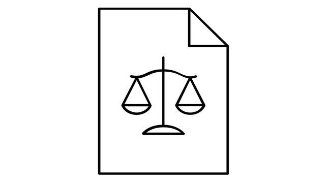 Official law paper graphic with a scales of fairness insignia, ideal for representing judicial rulings, solicitor agreements, and statutory compliance files in a clean outline style.