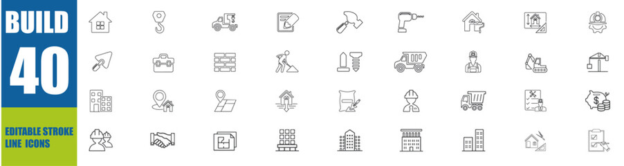 Build and construction icon set. Editable line icons. Vector illustration.  © Iconic