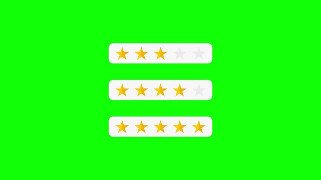 Animated star rating bars showing 3, 4, and 5 stars on green screen background, 4K motion graphics