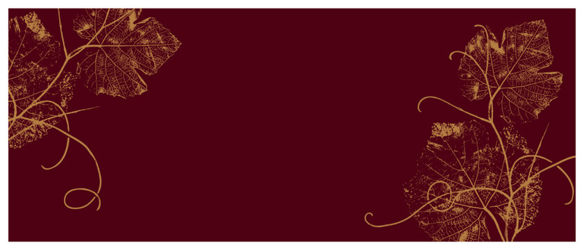 Burgundy and gold grapevine leaf skeleton banner for premium wine labels, luxury winery branding and elegant event headers, for restaurant menu, winery identity, premium label design and autumn