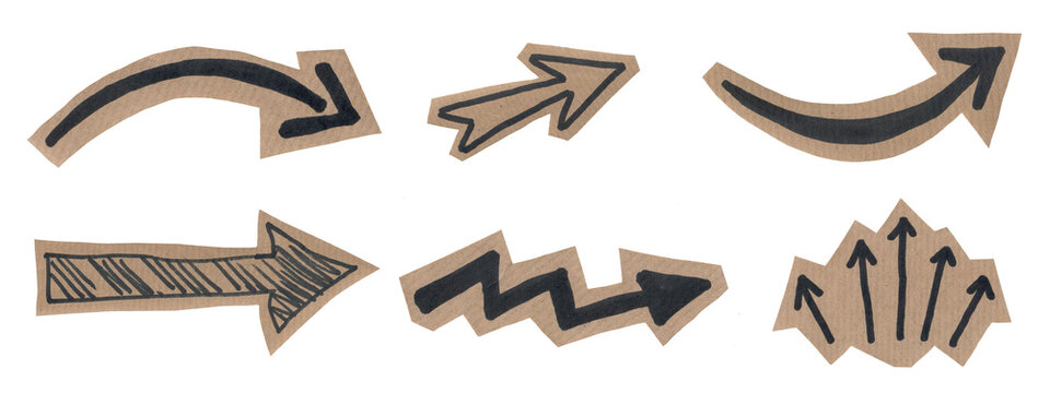 scrapbook scrapbooking collage set collection doodle - hand drawn doodle arrows icons, sketch and scribble arrow set, cut out elements on craft paper, isolated on transparent or white background png