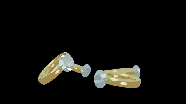4 dimond rings falling on transparent background