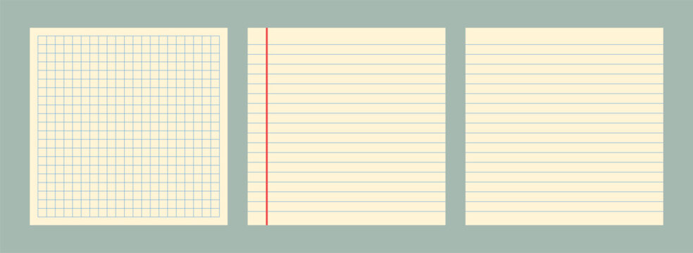 Three Types of Notebook Paper: Graph, Ruled With Red Margin and Wide Lined Cream Sheets