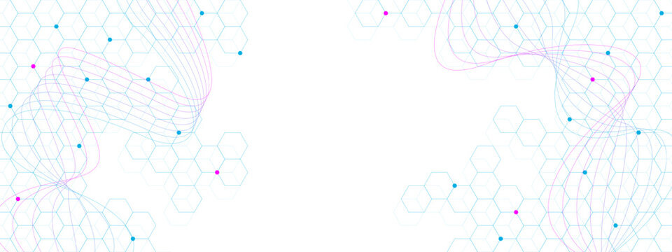 Health care and medical background with hexagon pattern and gradient wave flow. Abstract geometric design for science, medicine concept. Vector illustration