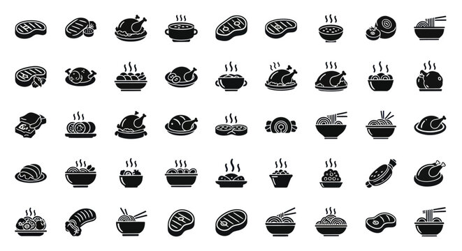 Collection of food and meal icons in a seamless pattern