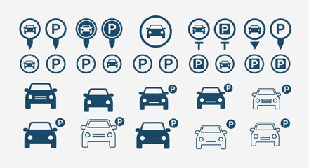 Collection of parking signs and car icons © Godo