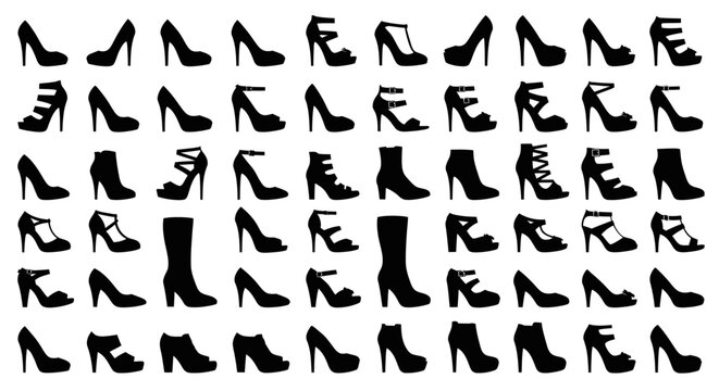 Collection of various high heels and women's fashion footwear silhouettes.