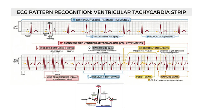 ECG Diagnosis of  Ventricular Tachycardia: Pattern Recognition, AV Dissociation, and Comparison with Normal Sinus Rhythm