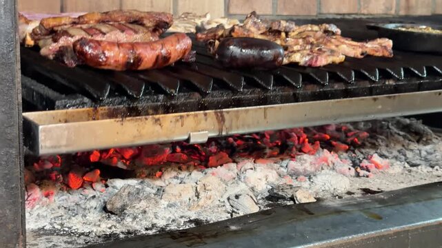 Traditional argentinian asado grilling on a parrilla