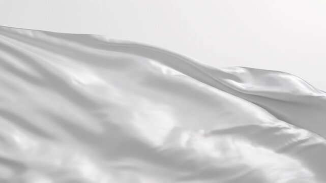 White Silk Fabric Flowing Gracefully Against a Minimal White Backdrop