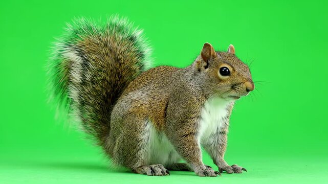 Cute Red Squirrel Sitting on Green Screen Background