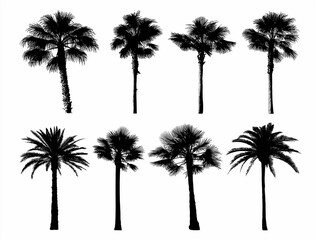 Fototapeta premium Black Silhouette Palm Tree Collection - Tropical Vector Set