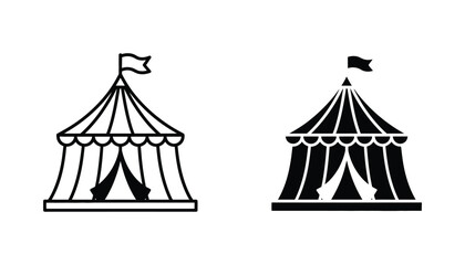 Circus big top tent icon in outline and solid black silhouette style for entertainment event branding © Crescent
