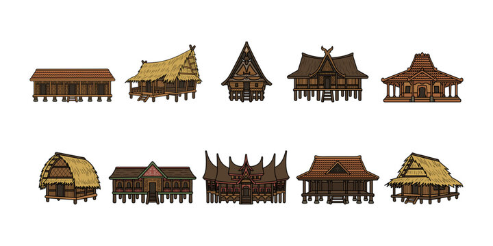 Traditional Indonesian Houses Pixel Art