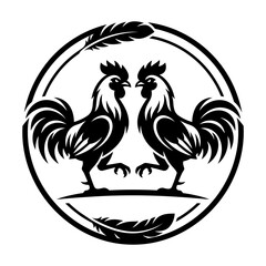 Two rooster farm badge in circular country scene © AnilChandra
