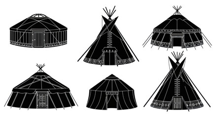 Traditional Native American Teepees Structures. © Vectors