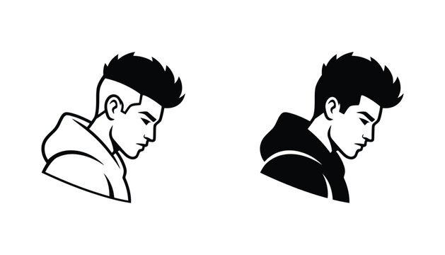 Young man side profile with modern haircut and hoodie vector