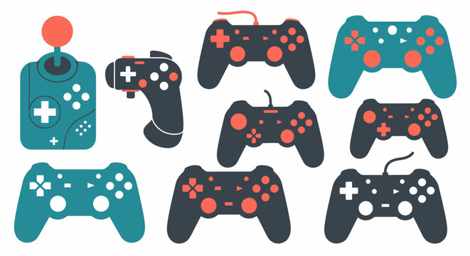 Collection of various gaming controllers.