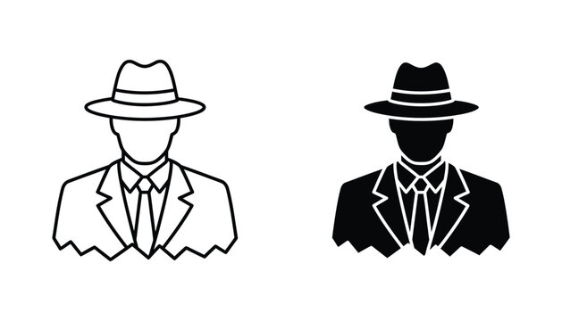 Mysterious man in suit and fedora hat detective vector icon