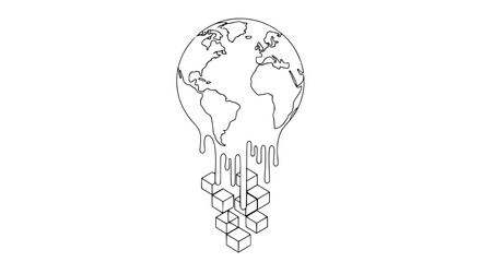 Melting Earth planet dripping cubes, climate change concept, environmental crisis, global warming illustration © Nurul