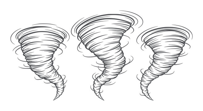 Three swirling black and white tornado a white twister storm weather wind