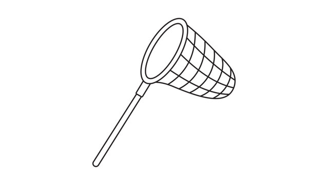 Hand-drawn bug net illustration as a vector icon featuring an editable stroke. A clean and minimalist thin line outline design, this scalable graphic is ideal for nature and biology concepts.