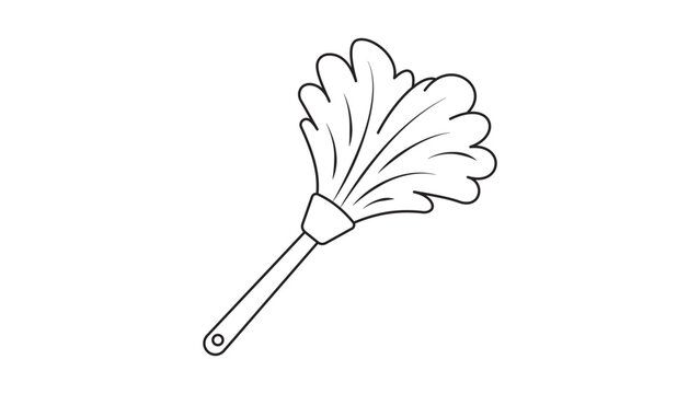 Minimalist feather duster illustration vector icon with editable stroke. A hand-drawn thin line outline design of a cleaning brush, this scalable graphic allows for custom adjustable line weights.