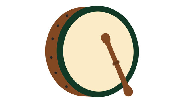 Bodhran Irish drum vector icon, traditional Celtic percussion instrument illustration in minimalist line art style, hand-drawn outline for folk music and cultural graphic design projects.