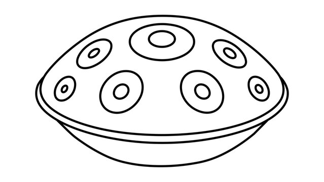 Modern handpan drum percussion instrument vector icon in a minimalist hand-drawn outline style. This scalable line illustration features an editable stroke for complete customization of line weight.