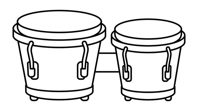 Bongo drums vector illustration with editable stroke, minimalist line icon of Afro-Cuban percussion musical instruments, professional outline design for rhythm and Latin music applications.