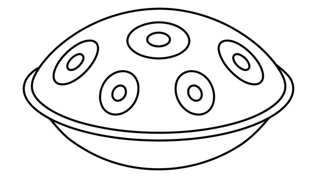 Minimalist handpan musical instrument vector icon featuring an editable stroke for easy customization. Perfect for music, sound healing, and meditation themes. Clean hand-drawn outline illustration.