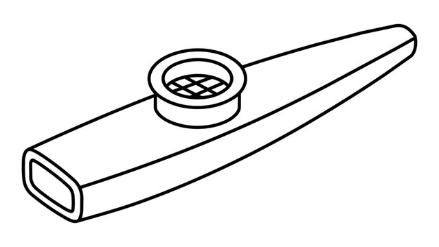 Minimalist hand-drawn vector icon of a classic plastic kazoo musical instrument, featuring an editable stroke for easy customization of line weight in your creative design projects.