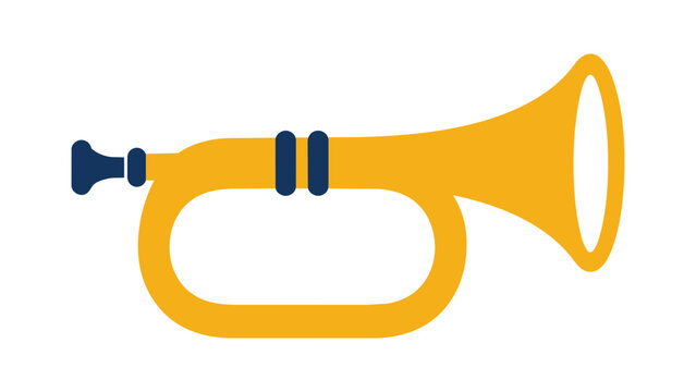 Traditional bugle brass instrument vector icon illustration, a minimalist hand-drawn design perfect for military ceremonies, scouting events, orchestral music projects, and classic historical fanfare