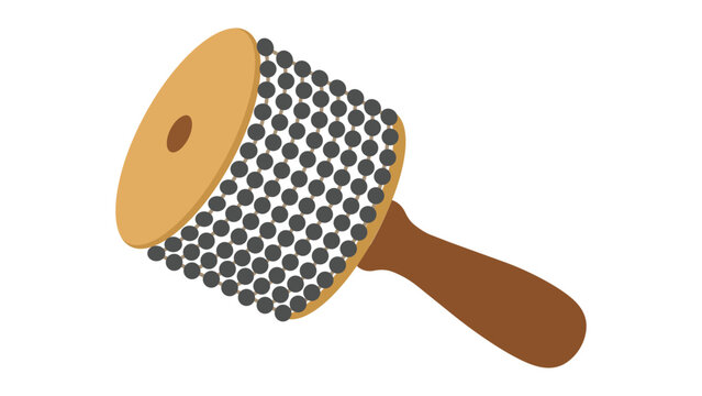 Professional cabasa vector icon illustration showcasing a hand-drawn percussion instrument with beads and wooden handle design, perfect for music education and minimalist rhythmic graphics.