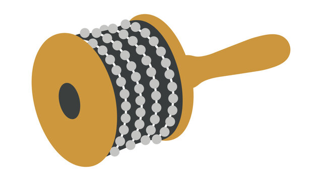 Detailed cabasa vector icon illustration featuring a hand-drawn rhythmic percussion instrument with metallic beads and handle silhouette, ideal for professional music production and design.