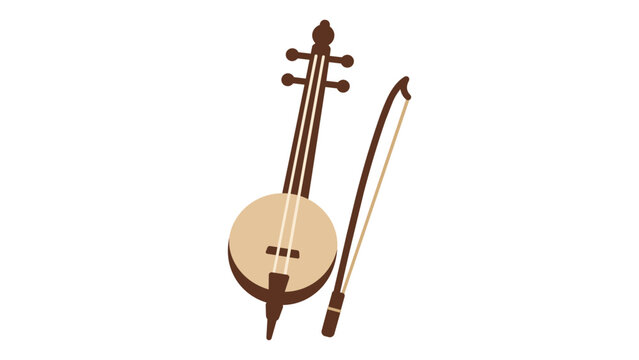 Minimalist line art vector icon illustration of a classic rebab stringed musical instrument, showcasing its intricate traditional design for cultural projects and graphic resources.