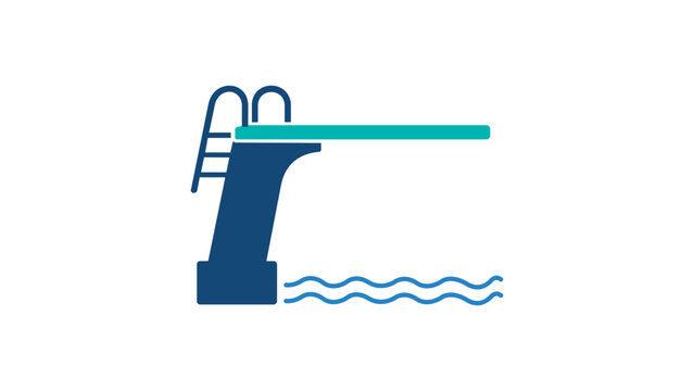 Professional diving board vector icon illustration for swimming pool facilities and summer water sports activities featuring a minimalist hand-drawn line outline style with scalable vector art.