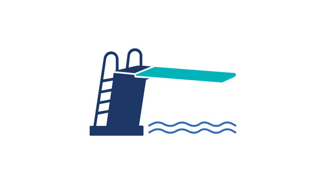 Elegant minimalist diving board vector icon illustration for modern aquatic center branding and competitive swimming tournament graphics using a clean hand-drawn line outline scalable design.
