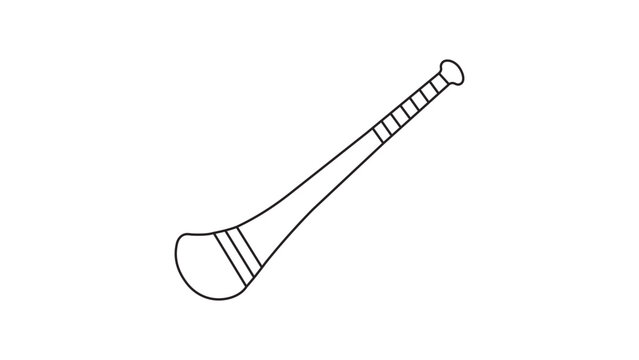 Modern hurling stick vector icon featuring a clean hand-drawn outline with editable stroke, ideal for sports equipment branding, athletic competition illustrations, and minimalist Irish game designs.