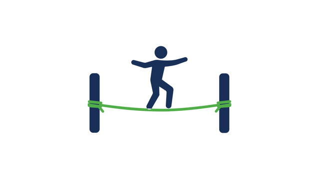 Tensioned rope balance rig outline icon &mdash; precise scalable hand-traced vector of a slackline setup between anchors, ideal for fitness app iconography, outdoor recreation guides, adventure lifestyle
