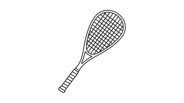 Professional squash racket vector icon with editable stroke for customizable line weight, minimalist hand-drawn illustration of racquet sports equipment, clean scalable graphic for athletic design.