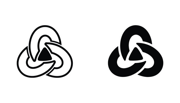 Triangular abstract knot symbol vector illustration featuring clean line art and solid black silhouette for corporate identity and spiritual graphic design
