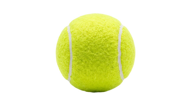 close-up of a fuzzy tennis ball on white background