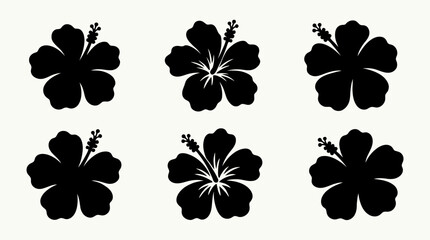 Obraz premium Six black four-leaf clover silhouettes arranged in a grid on a white background.